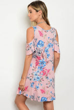 Mauve Floral Print Cold Shoulder Side Pocket Jersey Dress