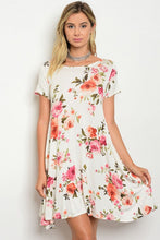 Ivory Floral Print Short Sleeve Loose Tunic Dress