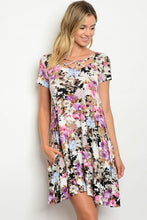 Ivory Lavender Short Sleeve Floral Print Jersey Tunic Dress