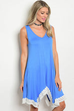 Blue Sleeveless Jersey Dress with White Trim