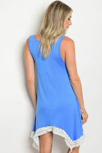 Blue Sleeveless Jersey Dress with White Trim