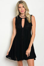 Black Sleeveless Keyhole Neckline Lace Mini Dress