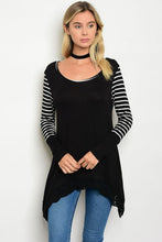 Black Scoop Neck White Striped Long Sleeve Tunic Top