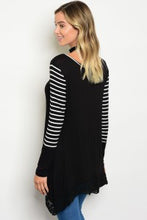 Black Scoop Neck White Striped Long Sleeve Tunic Top