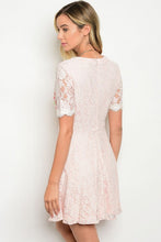 Peach Short Sleeve Lace Floral Detail Skater Dress