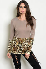 Leopard Print Tan Color Block Long sleeve Top