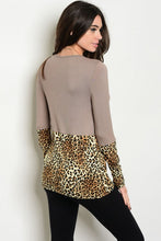 Leopard Print Tan Color Block Long sleeve Top