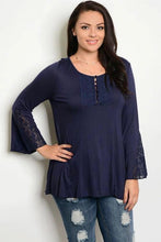 Navy Lace Detail Long Sleeve Tunic Top - Plus Size