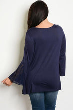 Navy Lace Detail Long Sleeve Tunic Top - Plus Size
