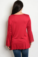 Red Lace Detail Long Sleeve Tunic Top - Plus Size