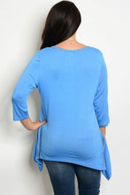 Blue Crochet Lace Detail Handkerchief Top - Plus Size