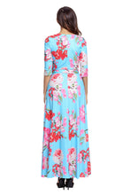 Light Blue Pink Floral Wrap Maxi Dress