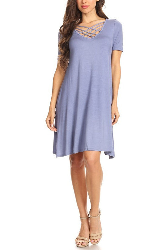 Slate Blue Jersey Knit A-line Dress