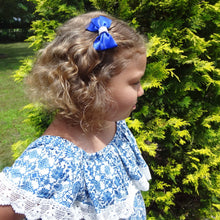 Girls Set of 2 Satin Hair Bow Clips 3” Long- Royal Blue