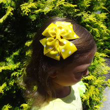 Girls 4 1/4” Large Hair Bow Clip - Yellow with Dots