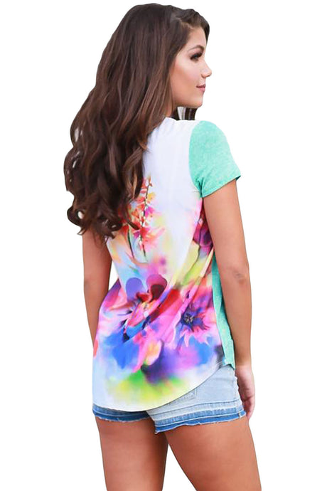 Floral Back Light Green Front Short Sleeve Top