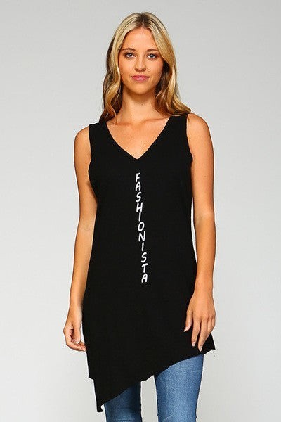 Black Grinding Tank Top With Letter Print