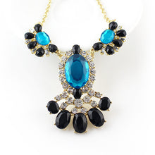 Turquoise and Black Rhinestone Flower Gold Tone Statement Necklace