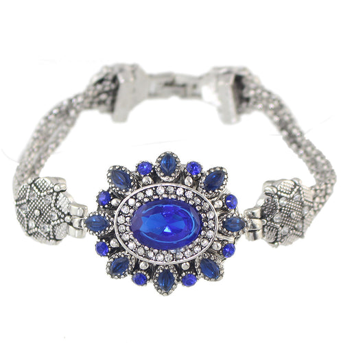 Blue Rhinestone Flower Bracelet