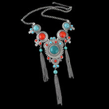 Turquoise and Red Imitation Gemstones Fashion Necklace