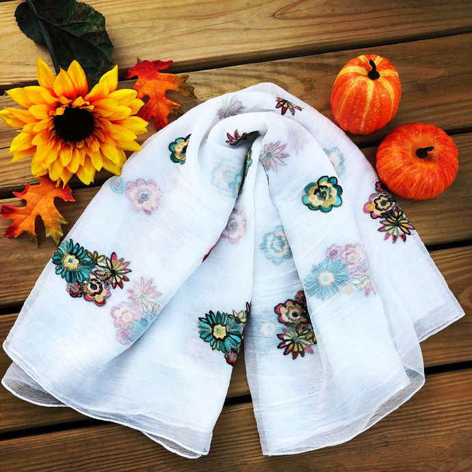 Embroidered Scarf - White