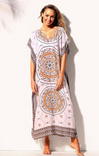 Khaki Bohemian Print Beach Kaftan Maxi Dress Cover-Up