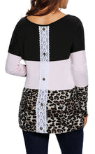 Black, Light Pink, Leopard Color Block Jersey Long Sleeve Top