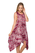 Burgundy Tie-dye Print Asymmetrical Hem Dress