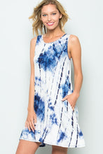 Blue Sleeveless Tie Dye Dress with Lace Up Back & Cut Out Detail