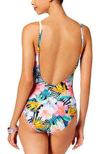 Multicolor Tropical Print Mesh V-Neck One Piece Swimsuit