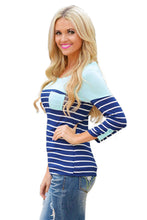 Mint Green Shoulder Blue & White Striped Knit Top