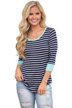 Mint Trim Accent Striped Side Button Casual Top