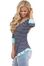 Mint Trim Accent Striped Side Button Casual Top