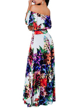 Multi-color Floral Print Off Shoulder Belted Maxi Dress