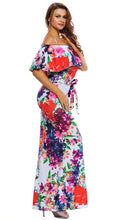 Multi-color Floral Print Off Shoulder Belted Maxi Dress