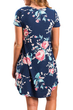 Navy Blue Floral V-neck Short Dress