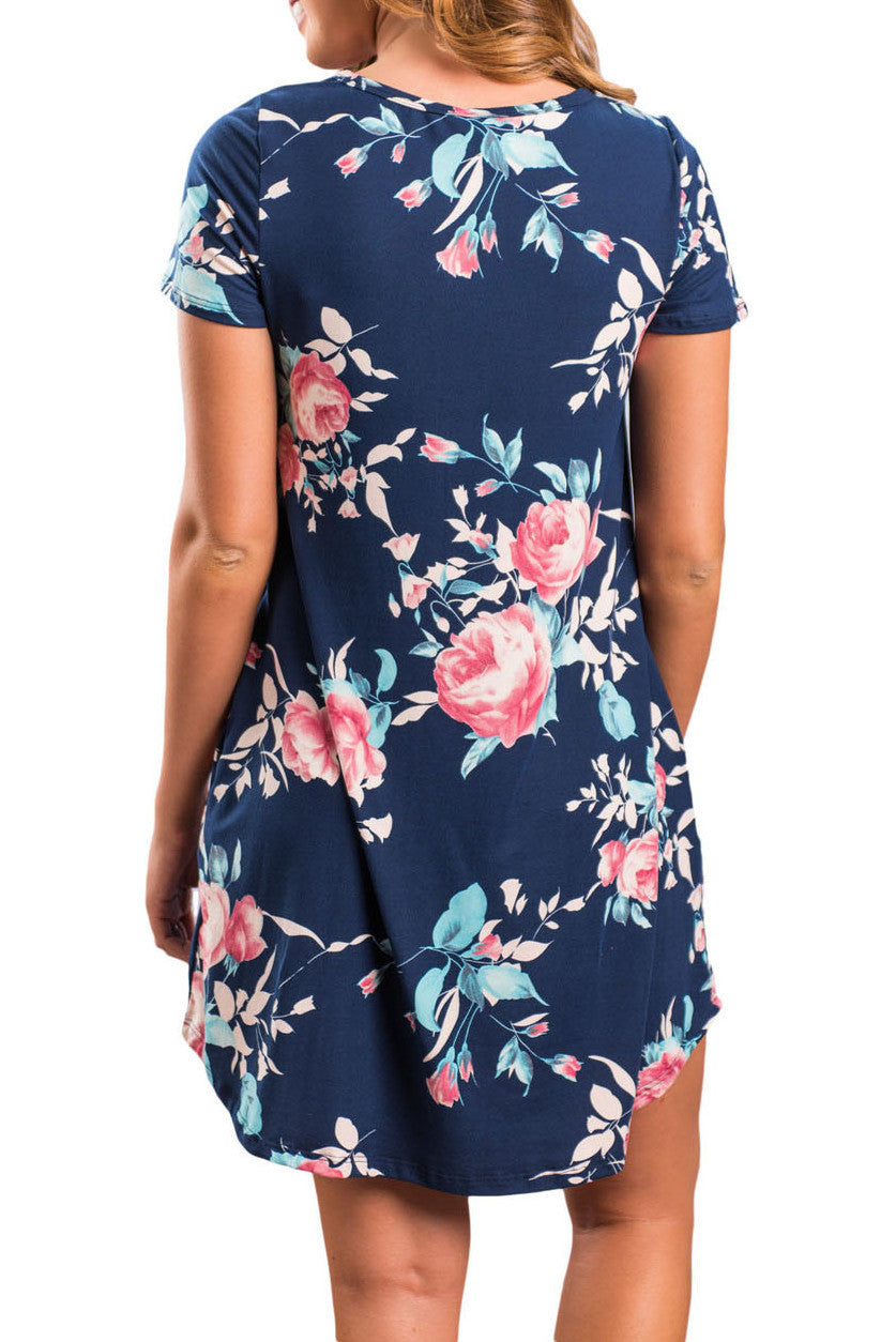 Navy Blue Floral V-neck Short Dress – Lady Laila Boutique