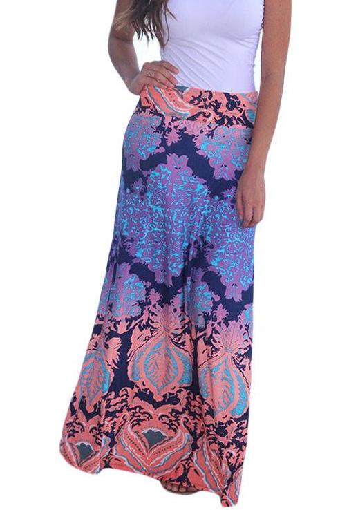 Peach Purple Printed Maxi Skirt S