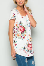 High Low Short Sleeve Ivory Floral Knit Top
