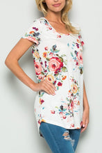 High Low Short Sleeve Ivory Floral Knit Top