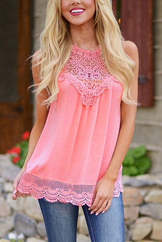 Sleeveless Crochet Lace Top - Pink