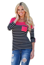Hot Pink Shoulder Black & White Striped Knit Top