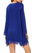 Royal Blue Lace Trim Long Sleeve Casual Beach Cover Up