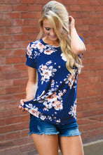Navy Floral Stretch Knit T-shirt Top