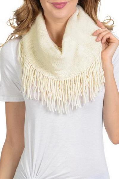 Ribbed Knit Super Soft Fringed Infinity Scarves in 6 Colors
