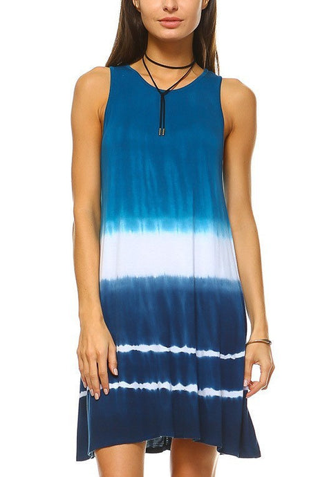 Mock Neck Sleeveless Ombre Tie Dye Tank Dress