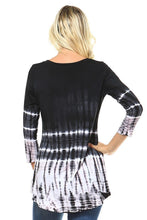 Black and White Bamboo Tie Dye 3/4 Sleeve Hi Low Top