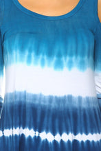 Blue & White Tie-Dye 3/4 Sleeve Cold Shoulder Top