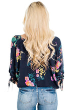 Floral Printed Button Up Blouse in Dark Blue