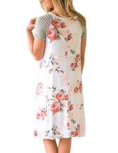 White Floral Print A-line Knit T-shirt Dress